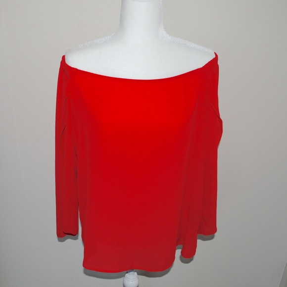 Kim & Cami Tops - Kim & Cami Red Off the Shoulder Long Sleeve Top